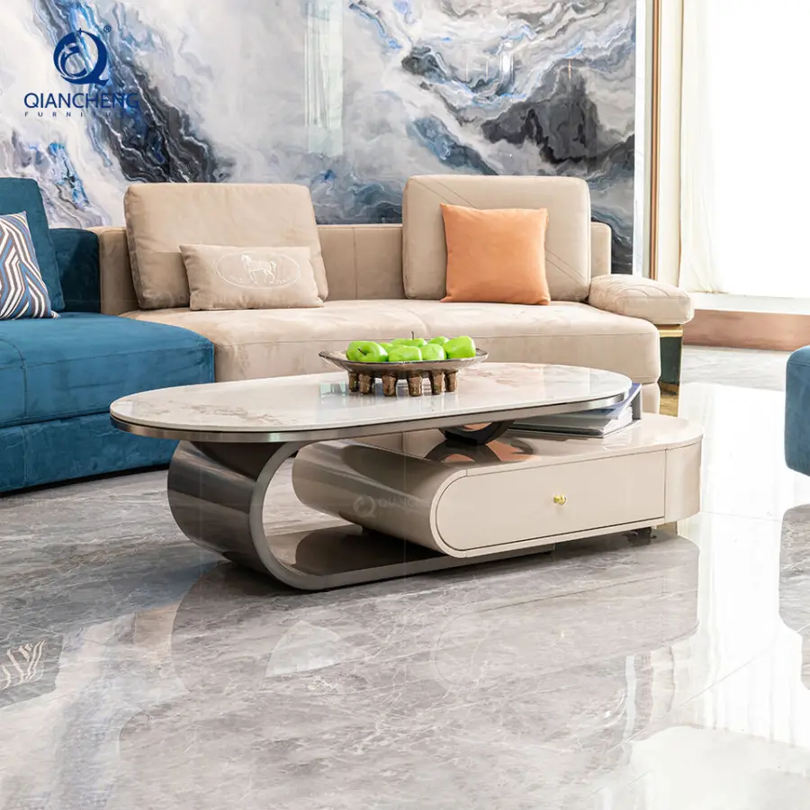 QIANCHENG Brand Designers Stainless Steel Wooden Nesting Coffee Tables Combination Set for the Living Room Home — image 5