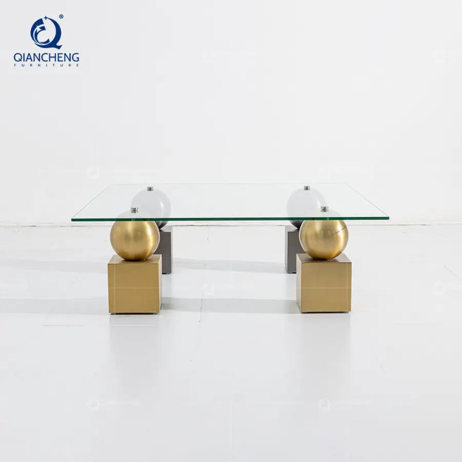 Functional Turkish Furniture Silver Stainless Steel Tempering Glass Coffee Table — image 3