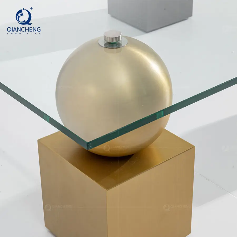 Functional Turkish Furniture Silver Stainless Steel Tempering Glass Coffee Table — image 4