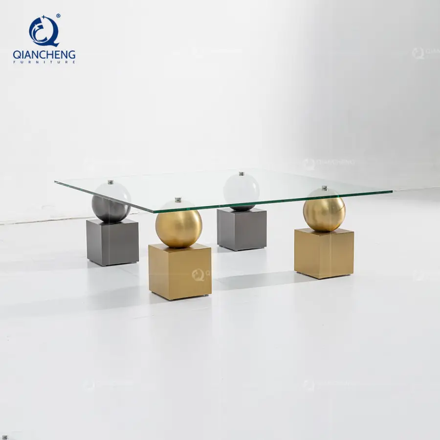 Functional Turkish Furniture Silver Stainless Steel Tempering Glass Coffee Table — image 5