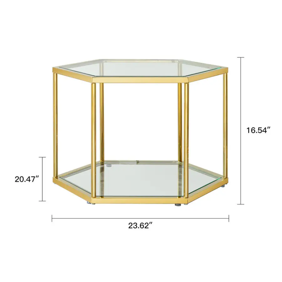 Honeycomb Modern Glass Design Coffee Table Hard Wholesale Import Furniture Glass Top Side Table Golden Tea Coffee Table — image 6