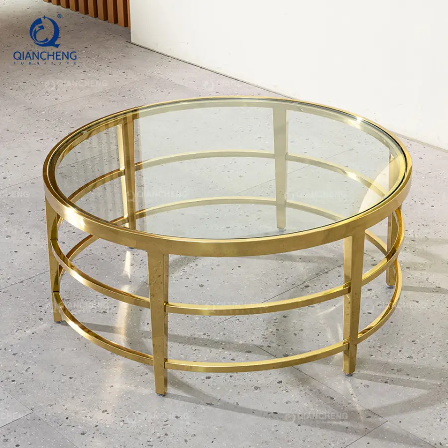 QIANCHENG Modern Design New Center Table Furniture Wholesale Dubai Popular Glass Coffee Table with Storage Modern Living — view 1