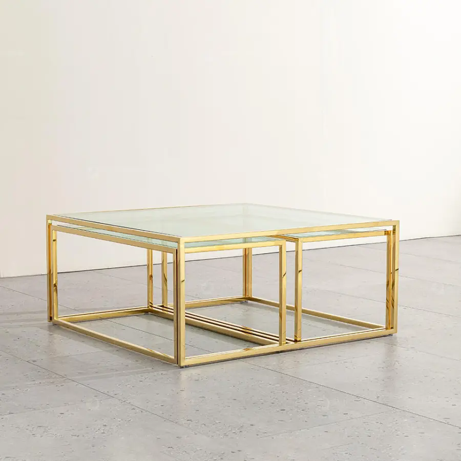 Custom Living Room Ss Furniture Beautiful Gold Frame Modern Side Glass Mirror Coffee Table — image 4