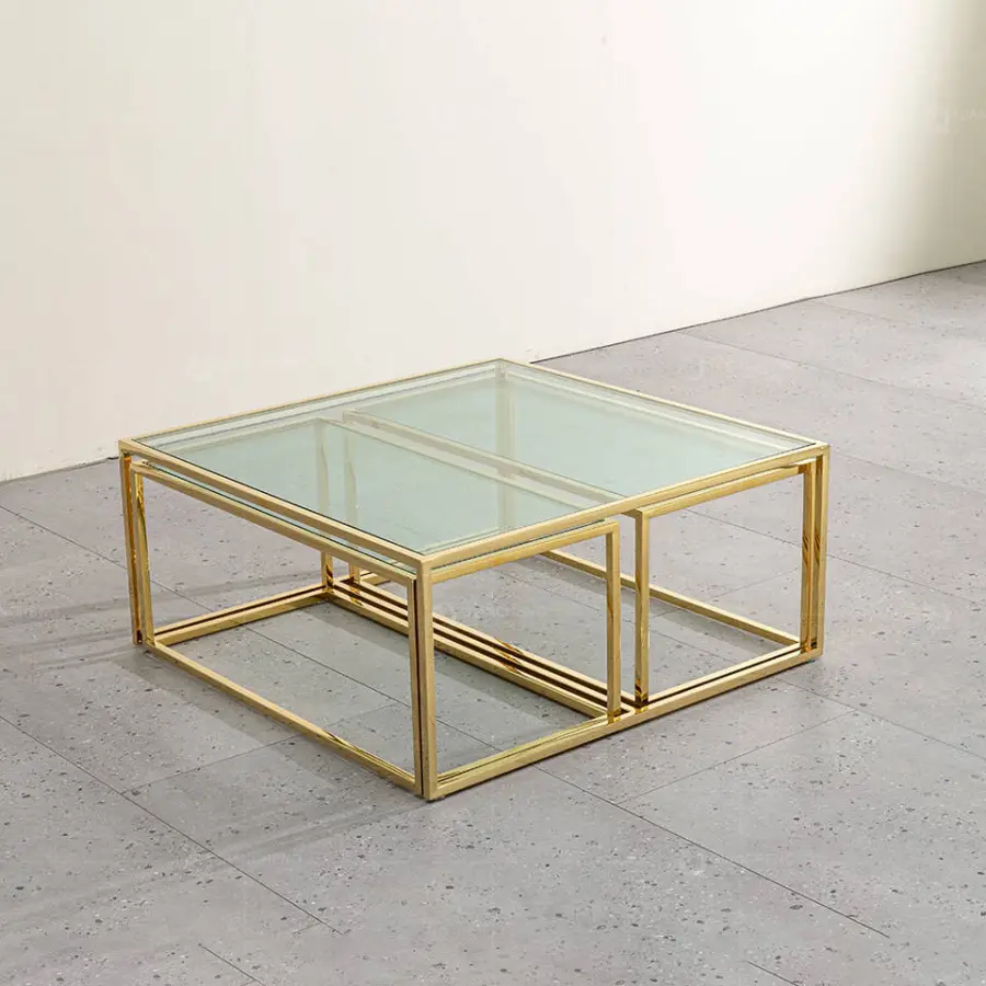 Custom Living Room Ss Furniture Beautiful Gold Frame Modern Side Glass Mirror Coffee Table — image 7