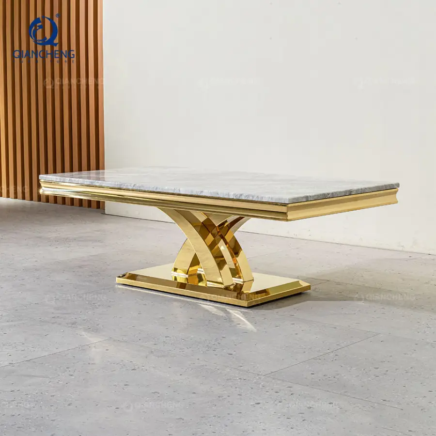 QIANCHENG Stainless Stainless Coffee Table Dongguan Marble China Nordic Gold Ss Living Room Furniture Table — view 1