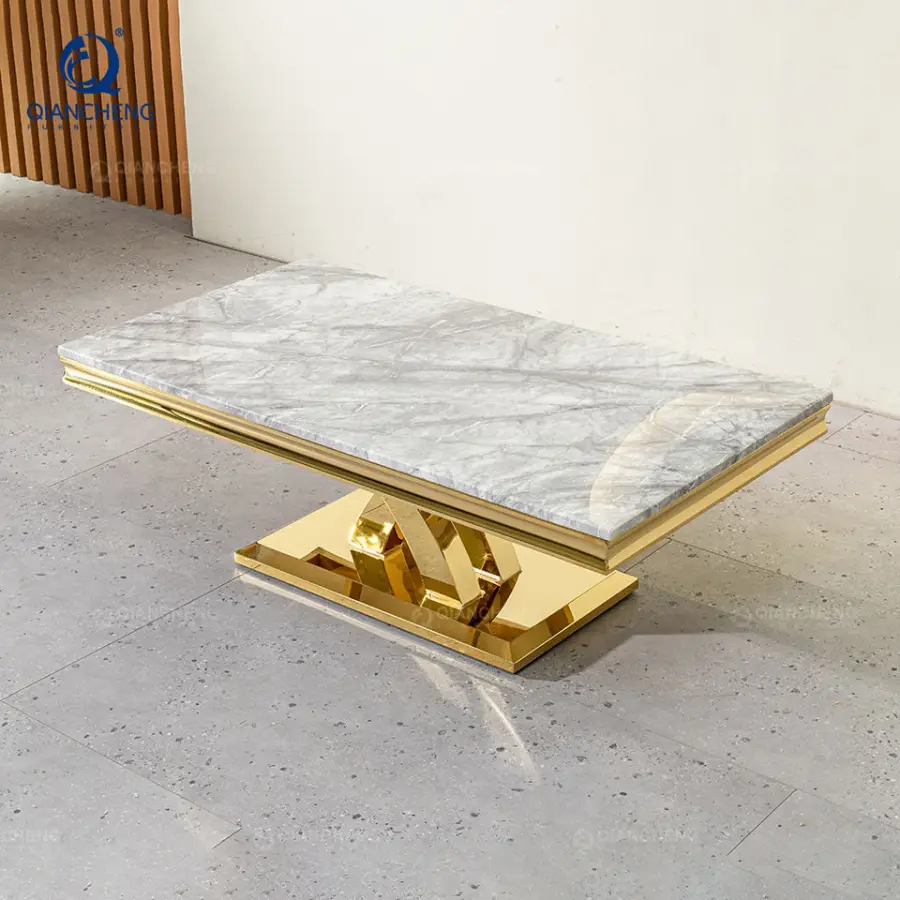 QIANCHENG Stainless Stainless Coffee Table Dongguan Marble China Nordic Gold Ss Living Room Furniture Table — image 3