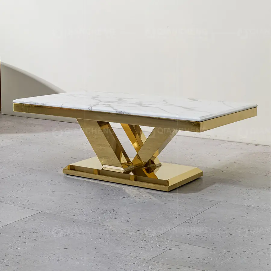 Foshan Factory Living Room Furniture Sets Metal Center Coffee Tables Luxury Mable Coffee Table Gold Color — view 1