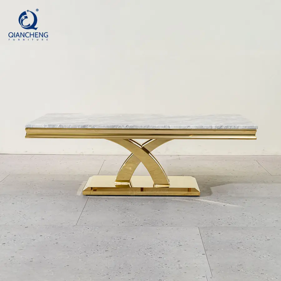 QIANCHENG Stainless Stainless Coffee Table Dongguan Marble China Nordic Gold Ss Living Room Furniture Table — image 4