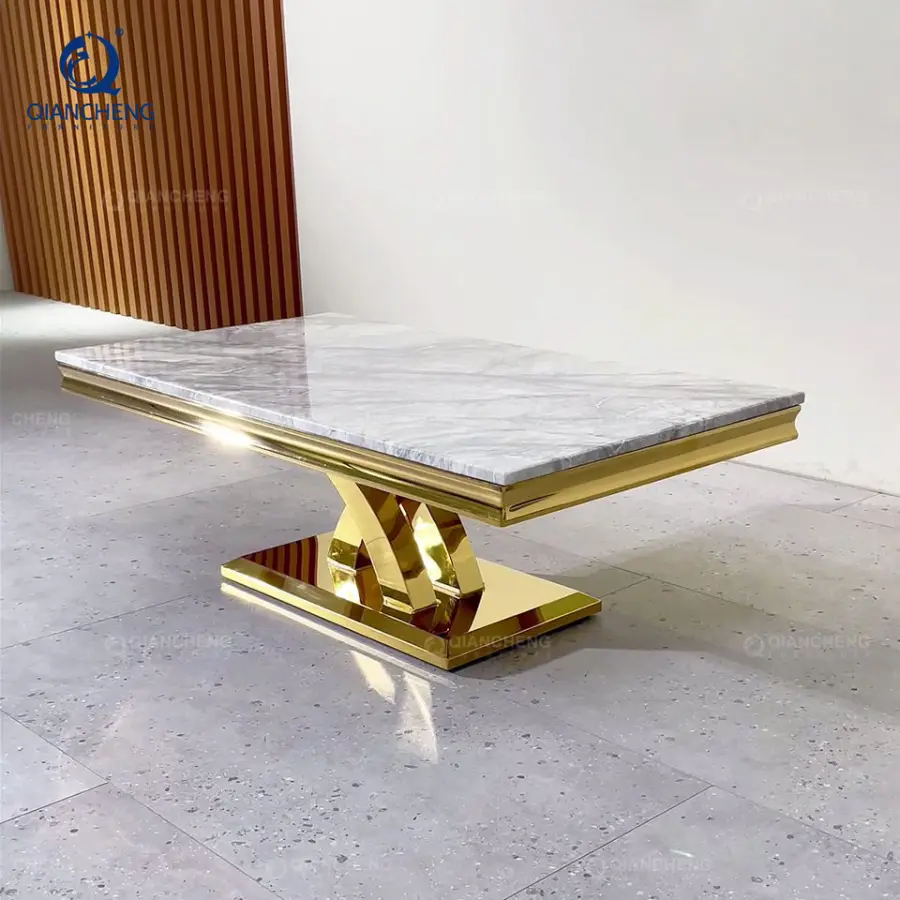 QIANCHENG Stainless Stainless Coffee Table Dongguan Marble China Nordic Gold Ss Living Room Furniture Table — image 5