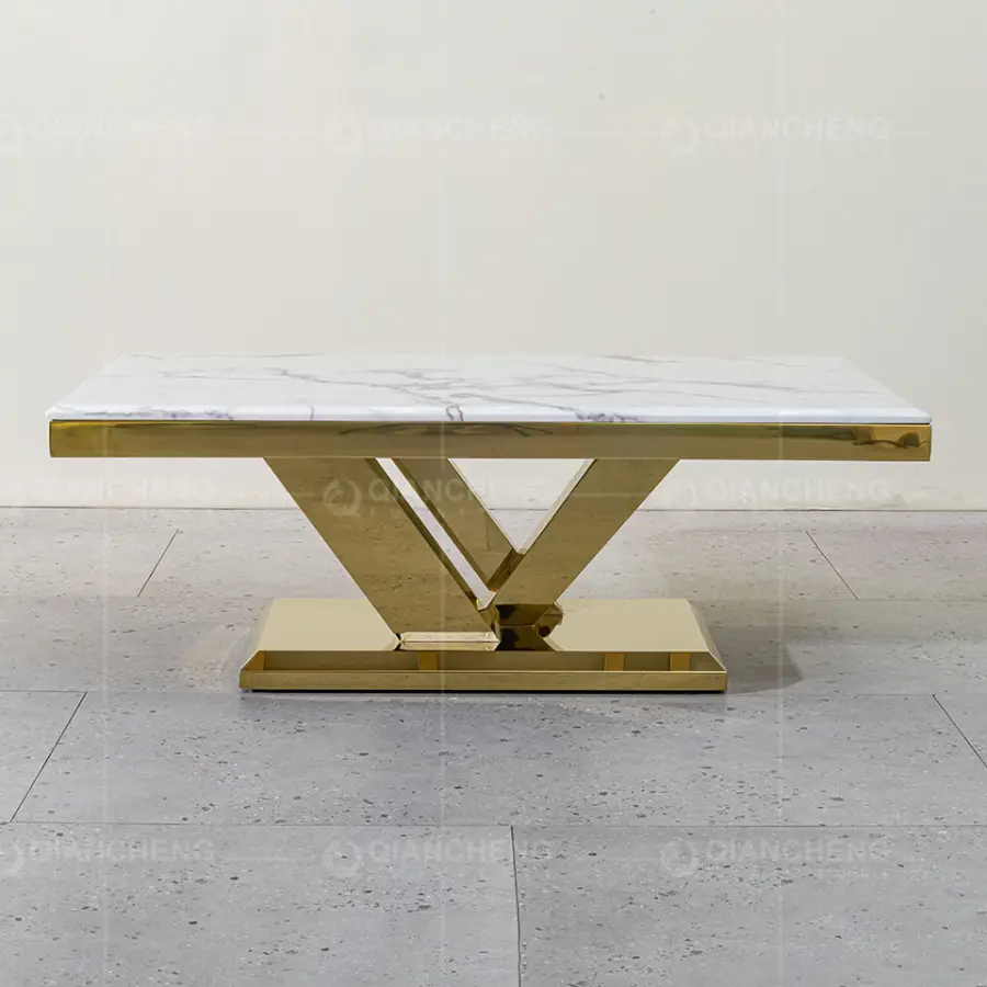 Foshan Factory Living Room Furniture Sets Metal Center Coffee Tables Luxury Mable Coffee Table Gold Color — image 4