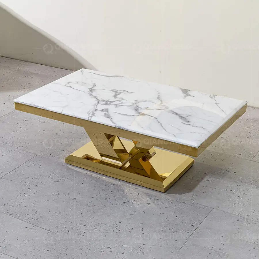 Foshan Factory Living Room Furniture Sets Metal Center Coffee Tables Luxury Mable Coffee Table Gold Color — image 5