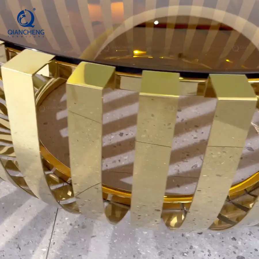 QIANCHENG Custom China Wholesale Round Luxury Coffee Table Living Room Furniture Modern Nightstand Grey clear Glass Center Table — image 6