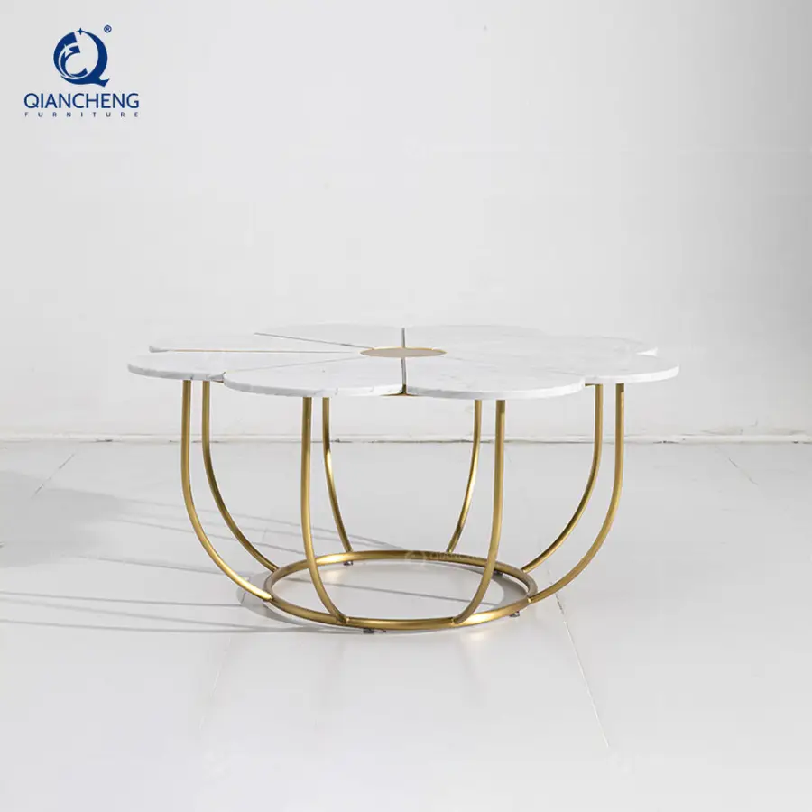 QIANCHENG Living Room Furniture Table Coffee Muebles De Salon Mesa De Centro Acero Inoxidable Flower Natural Marble Centre Table — image 4
