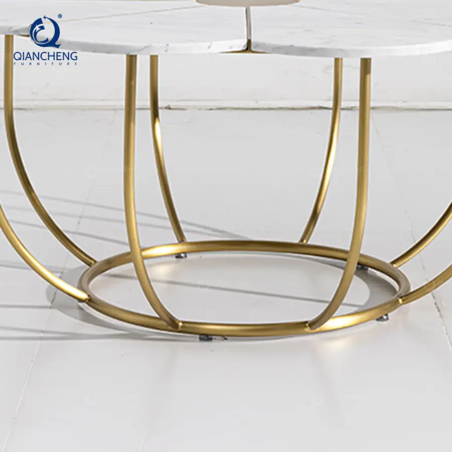 QIANCHENG Living Room Furniture Table Coffee Muebles De Salon Mesa De Centro Acero Inoxidable Flower Natural Marble Centre Table — image 5