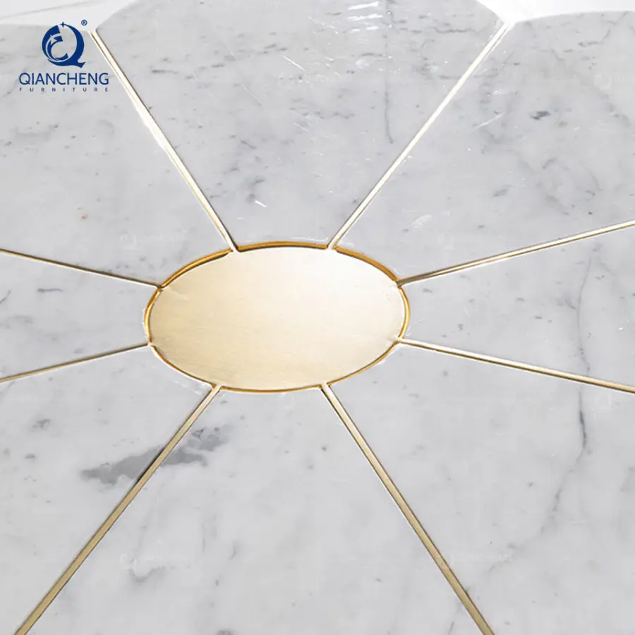 QIANCHENG Living Room Furniture Table Coffee Muebles De Salon Mesa De Centro Acero Inoxidable Flower Natural Marble Centre Table — image 6