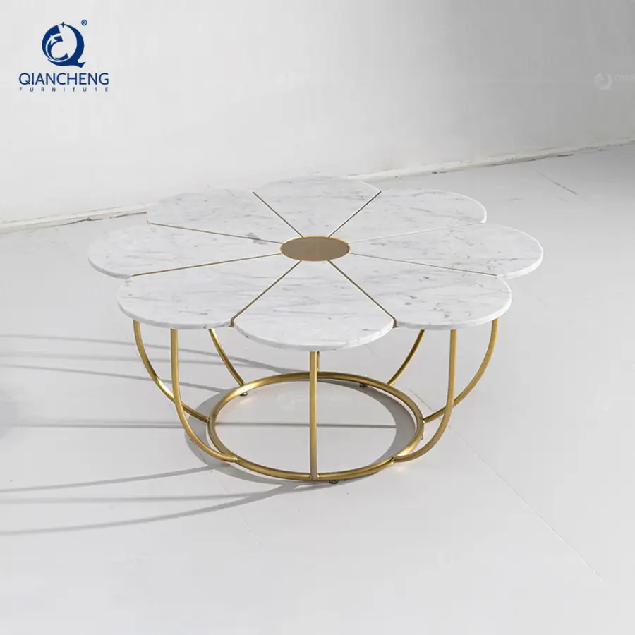 QIANCHENG Living Room Furniture Table Coffee Muebles De Salon Mesa De Centro Acero Inoxidable Flower Natural Marble Centre Table — image 7