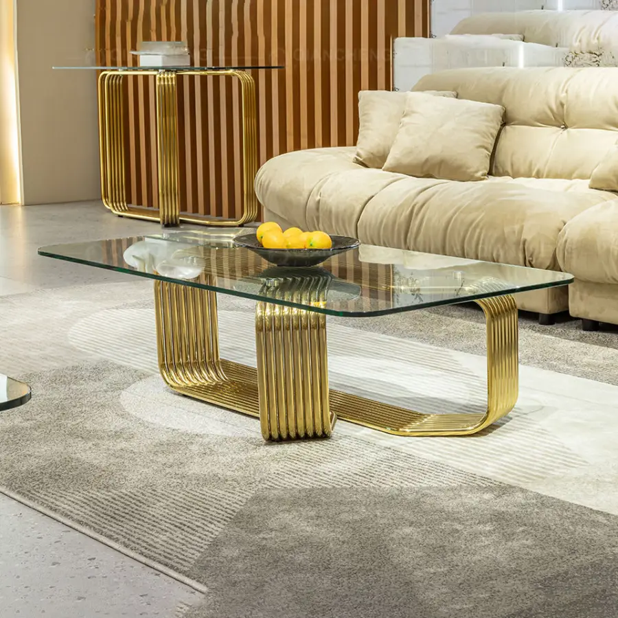 Clear Glass Top Stainless Steel Modern Coffee Table Foshan — view 1
