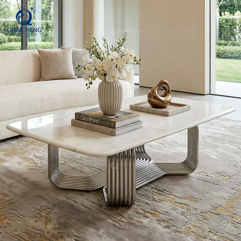 Clear Glass Top Stainless Steel Modern Coffee Table Foshan — image 3
