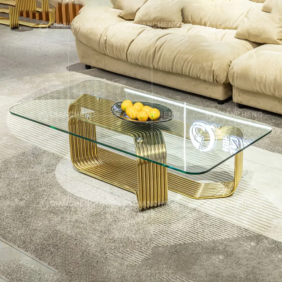 Clear Glass Top Stainless Steel Modern Coffee Table Foshan — image 4