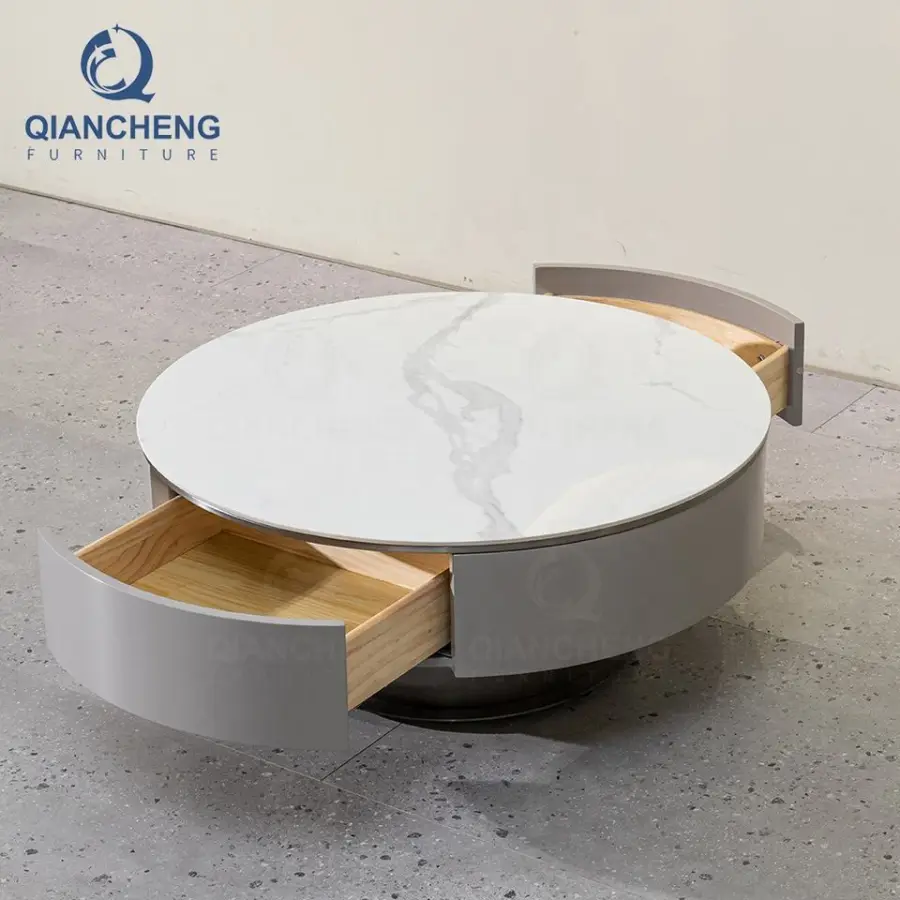 QIANCHENG Stylish Furniture Design Ethiopian Brass Stainless Steel Side Mirror Center Accent Coffee Table Set of 2 — image 6