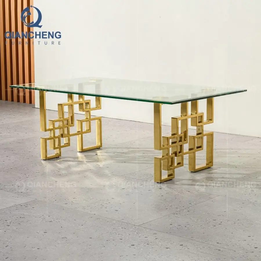 QIANCHENG Luxury Home Furniture Foshan Supplier Turkish Style Golden Glass Tables Modern Nesting Coffee Table — view 1