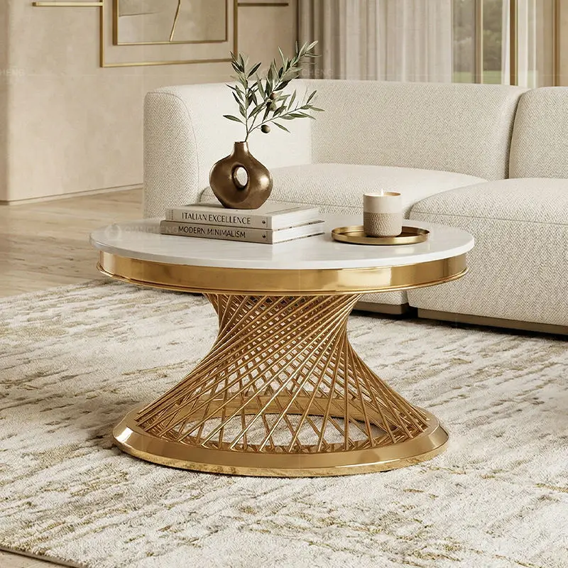16 Years Custom Experience Ss Furniture Golden Round Brown Stone White Marble Coffee Table — image 3