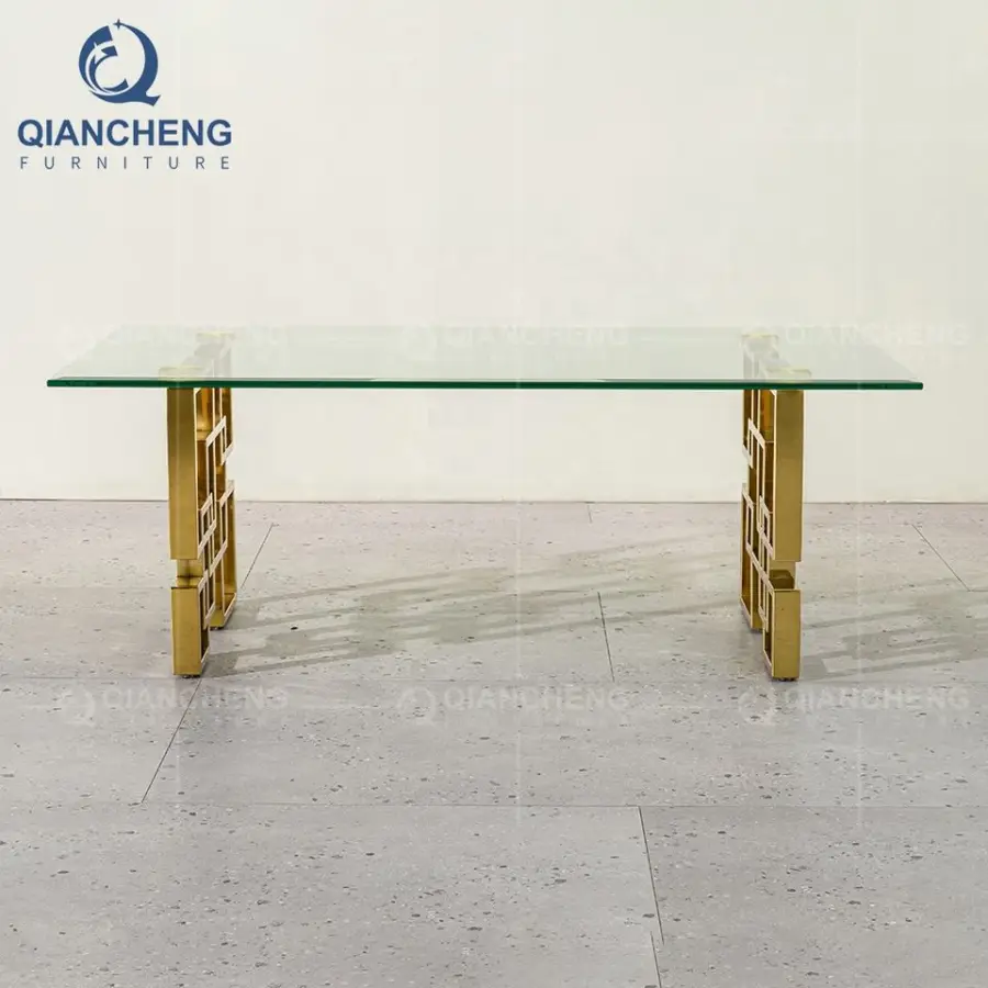 QIANCHENG Luxury Home Furniture Foshan Supplier Turkish Style Golden Glass Tables Modern Nesting Coffee Table — image 4