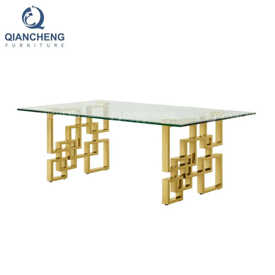 QIANCHENG Luxury Home Furniture Foshan Supplier Turkish Style Golden Glass Tables Modern Nesting Coffee Table — image 5