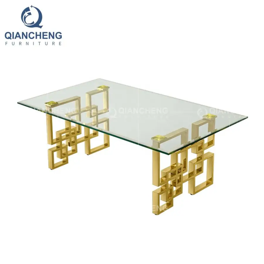 QIANCHENG Luxury Home Furniture Foshan Supplier Turkish Style Golden Glass Tables Modern Nesting Coffee Table — image 6