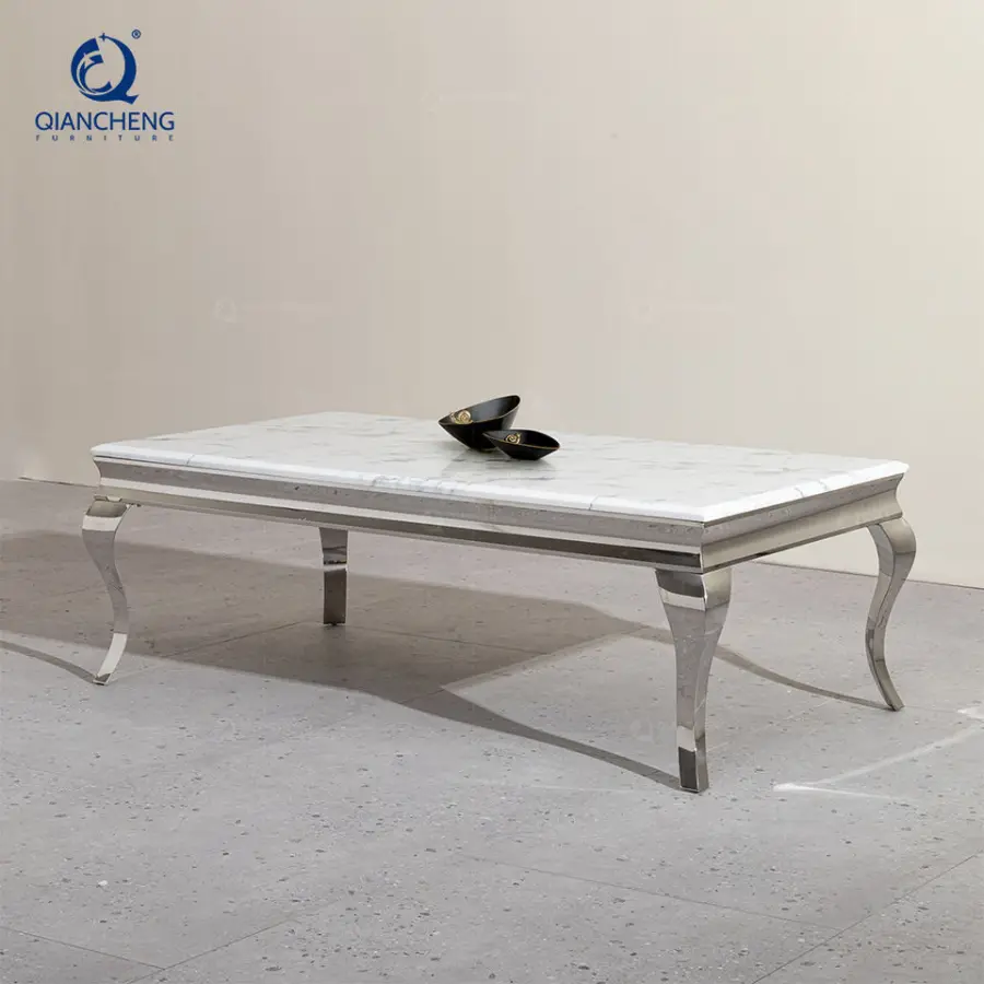 White Marble Silver Ss Furniture Custom Design Modern Cabinet Coffee Table — view 1
