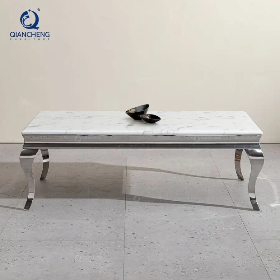 White Marble Silver Ss Furniture Custom Design Modern Cabinet Coffee Table — image 3