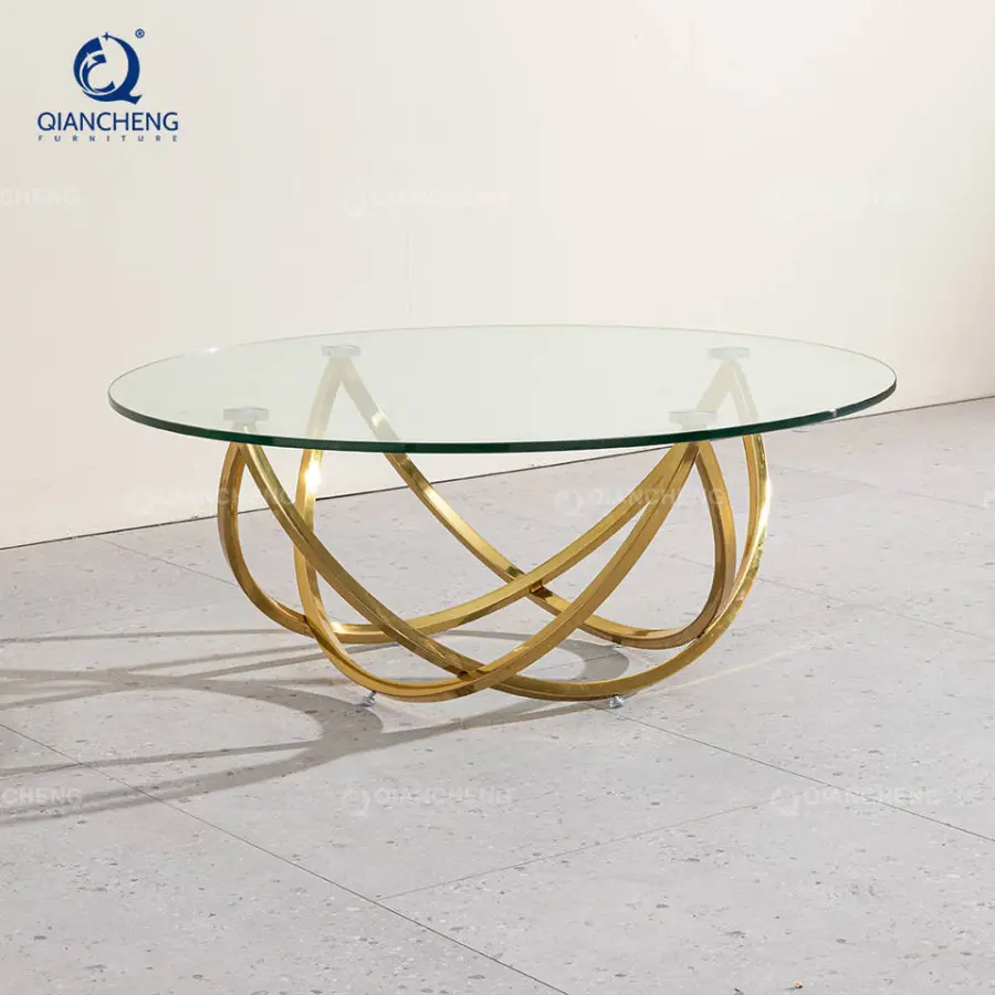 QIANCHENG Stainless Steel Tube Modern Tables Living Room Luxury Round Center Coffee Table for Home Furniture — view 1