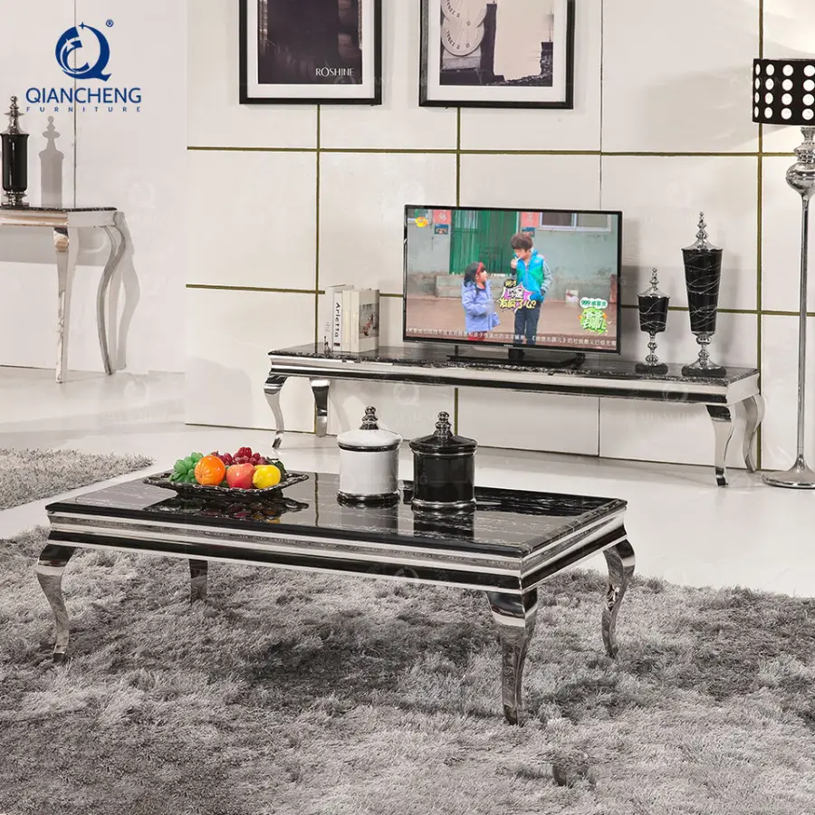 White Marble Silver Ss Furniture Custom Design Modern Cabinet Coffee Table — image 6