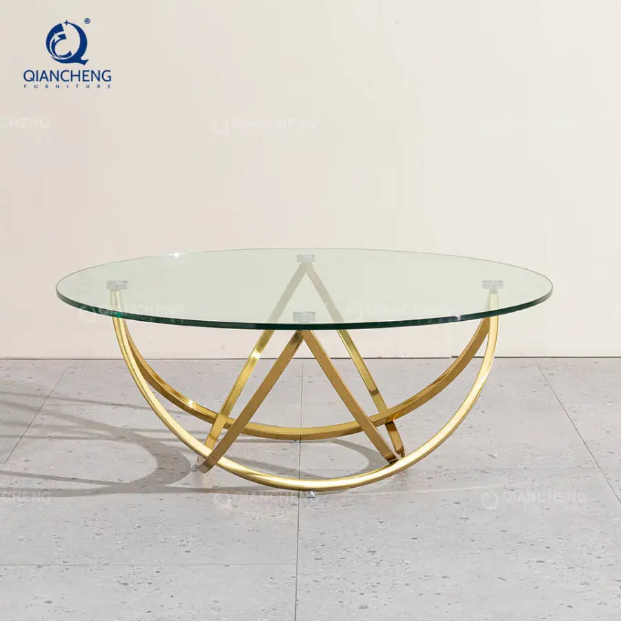 QIANCHENG Stainless Steel Tube Modern Tables Living Room Luxury Round Center Coffee Table for Home Furniture — view 2