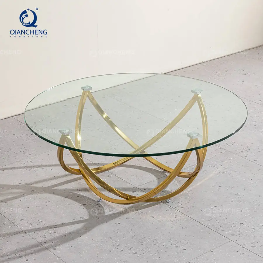 QIANCHENG Stainless Steel Tube Modern Tables Living Room Luxury Round Center Coffee Table for Home Furniture — view 3