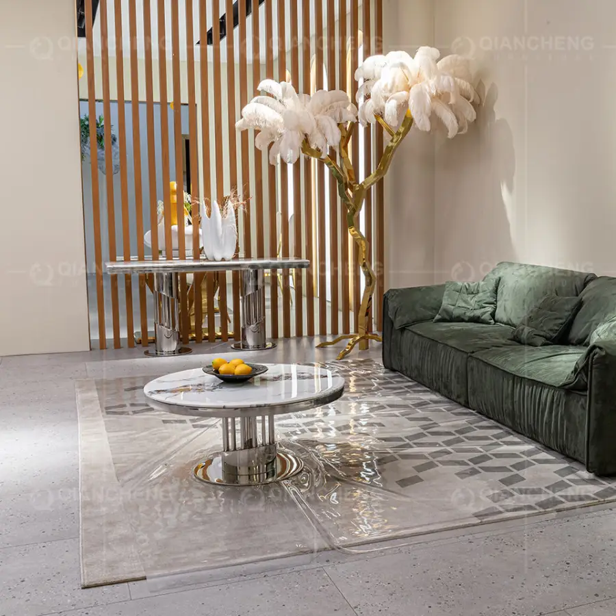 Foshan Factory Living Room Furniture OEM Sliver/Gold Metal Marble Coffee Tables Round Luxury Tables — view 2