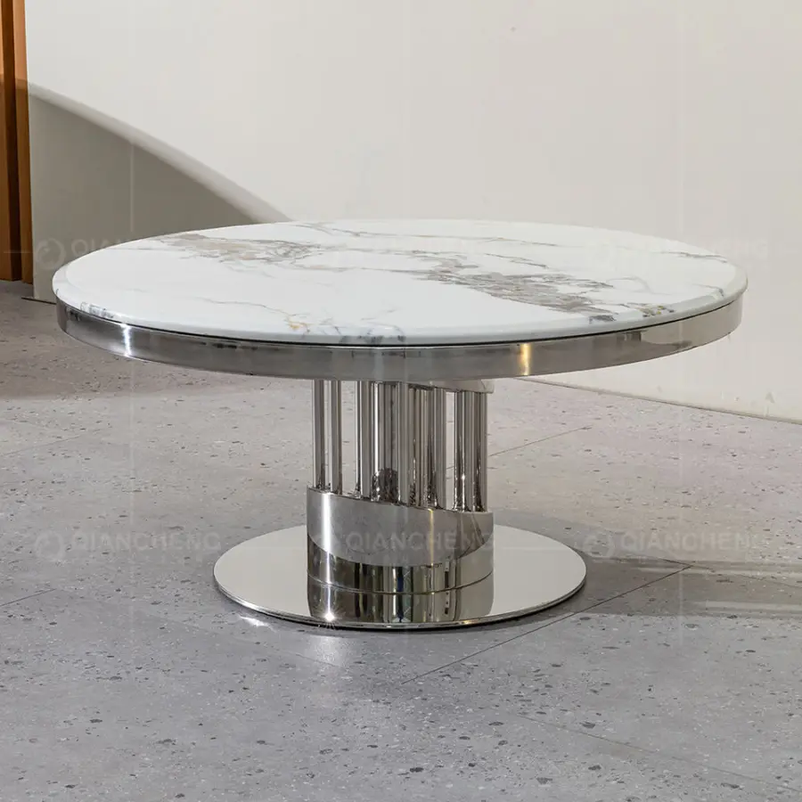 Foshan Factory Living Room Furniture OEM Sliver/Gold Metal Marble Coffee Tables Round Luxury Tables — view 4