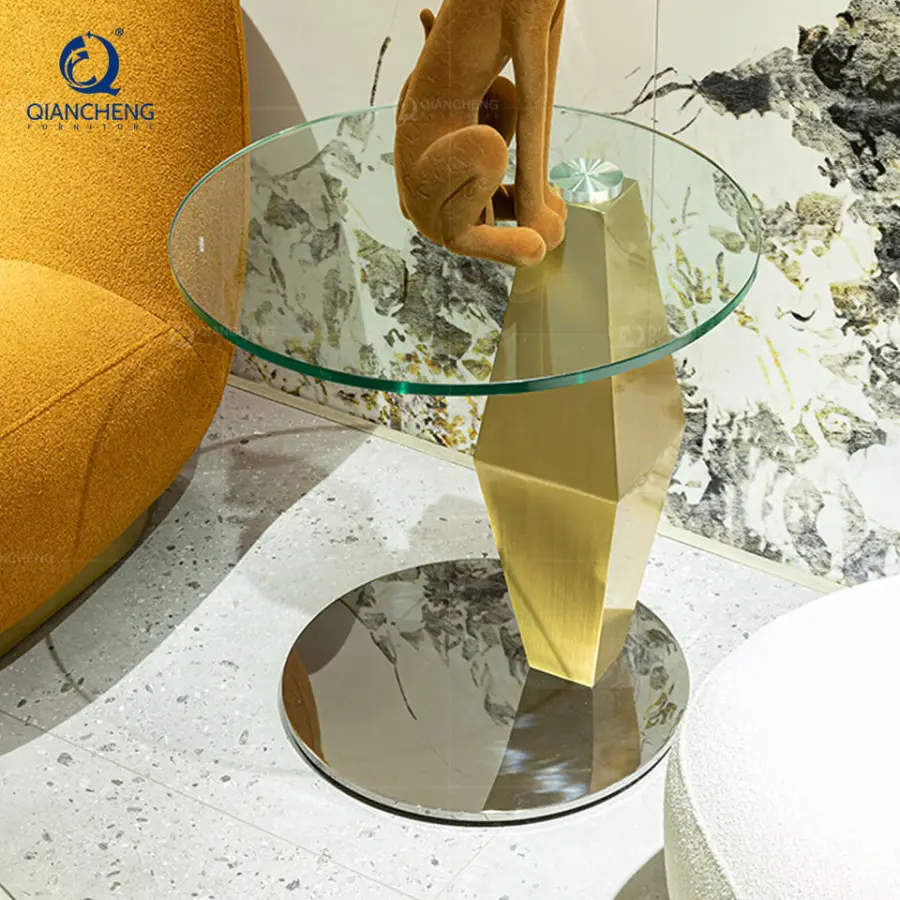 Living Room End Table Color Glass Base Metal Glass Central Coffee Table — image 6