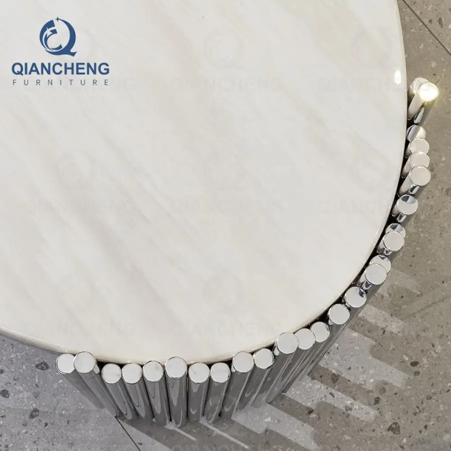 QIANCHENG Apartment Living Room Furniture Sofa Oval Metal Coffee Tables Oval High Gloss White Ceramic Accent Table — image 5
