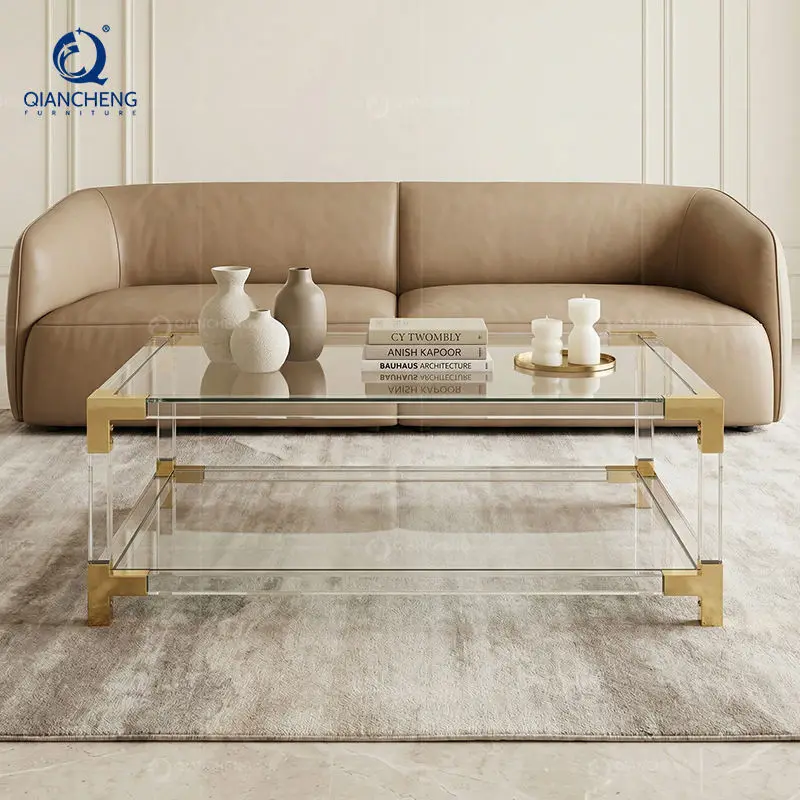 QIANCHENG Nordic Glass Modern Elegant Living Room Center Tables Transparent square Acrylic Lucite Coffee Table — image 4
