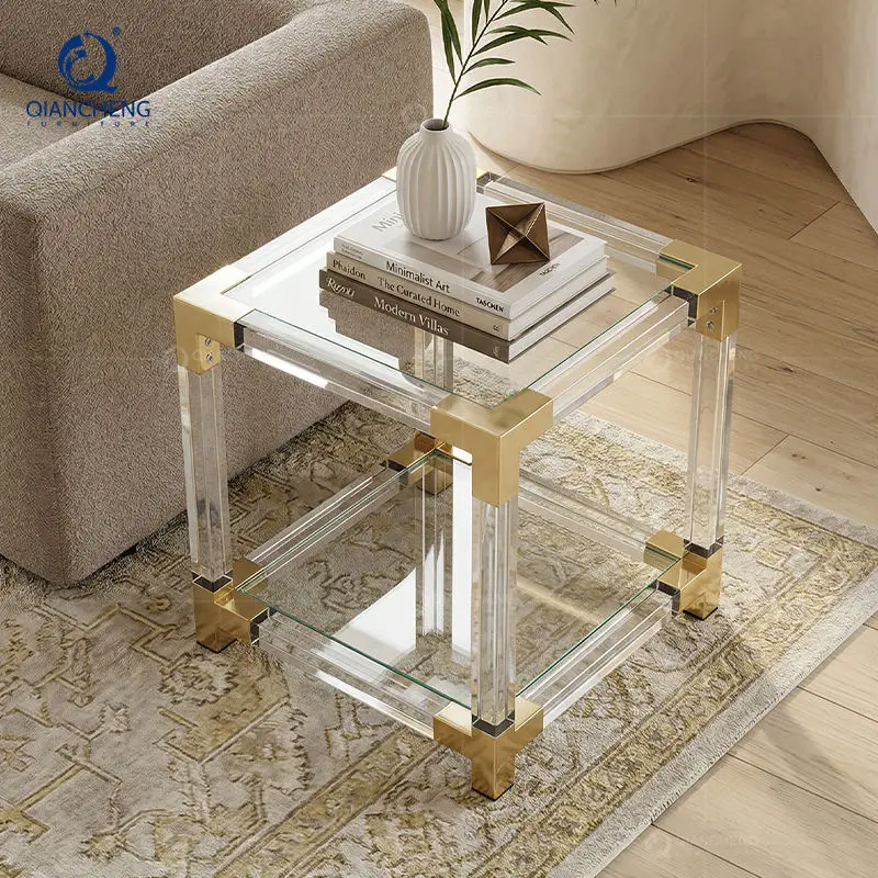 QIANCHENG Nordic Glass Modern Elegant Living Room Center Tables Transparent square Acrylic Lucite Coffee Table — image 5