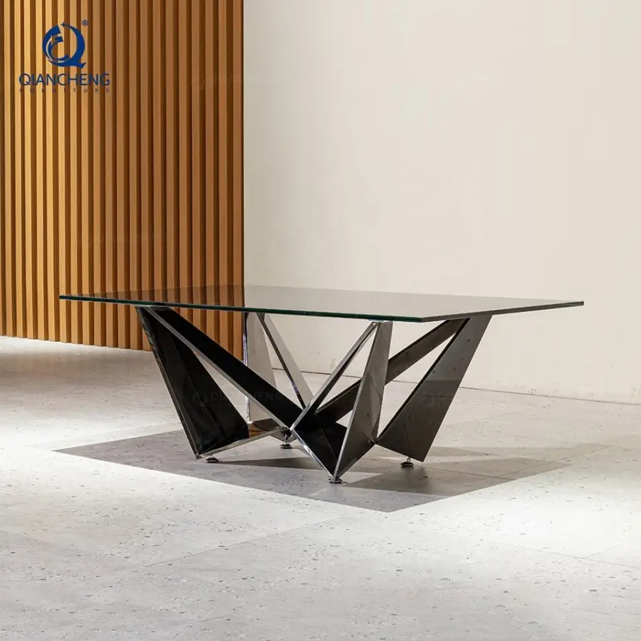 QIANCHENG New Trend Black Glass Moroccan Coffee Table Rectangular Tea Sofa Table Living Room Centre Furniture — view 1