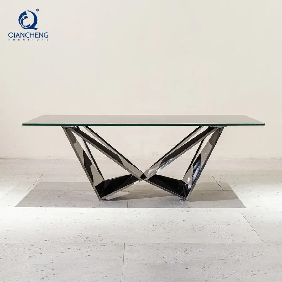 QIANCHENG New Trend Black Glass Moroccan Coffee Table Rectangular Tea Sofa Table Living Room Centre Furniture — image 3