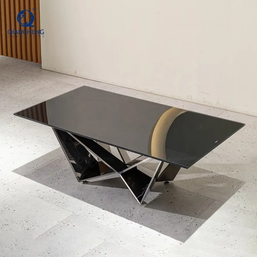 QIANCHENG New Trend Black Glass Moroccan Coffee Table Rectangular Tea Sofa Table Living Room Centre Furniture — image 4