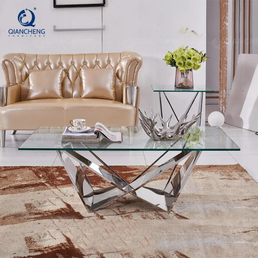 QIANCHENG New Trend Black Glass Moroccan Coffee Table Rectangular Tea Sofa Table Living Room Centre Furniture — image 5