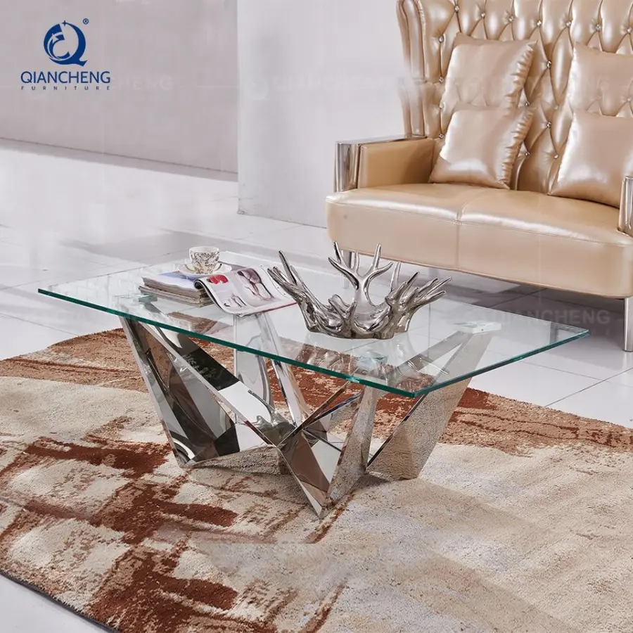 QIANCHENG New Trend Black Glass Moroccan Coffee Table Rectangular Tea Sofa Table Living Room Centre Furniture — image 6