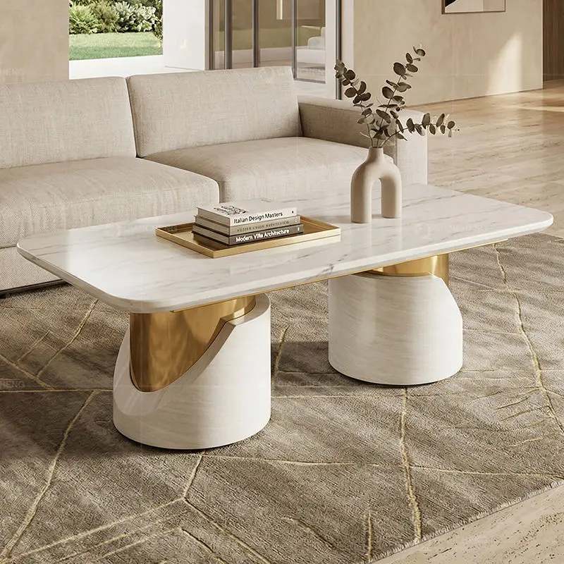 SS Furniture Modern Marble Coffee Table Gold Inlay Sculptural White Center Table Factory Wholesale Italian Minimalist Fu — view 1