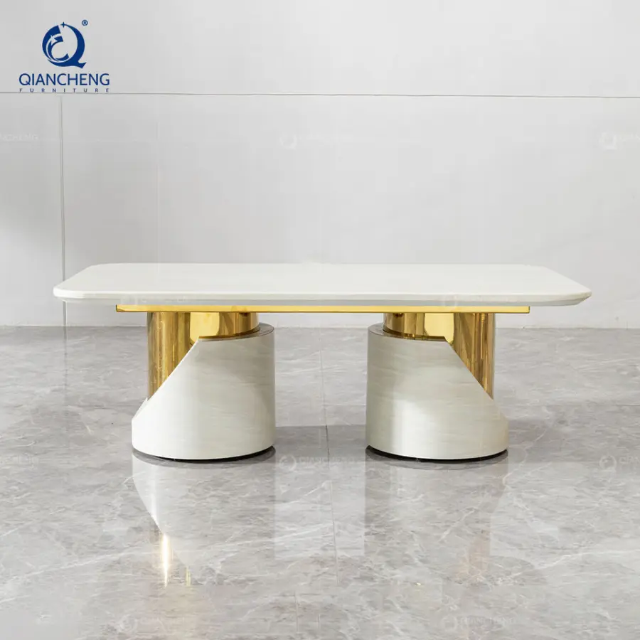 SS Furniture Modern Marble Coffee Table Gold Inlay Sculptural White Center Table Factory Wholesale Italian Minimalist Fu — view 2