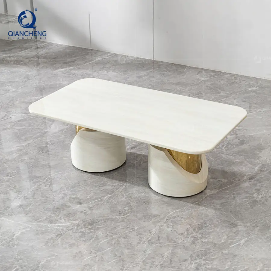 SS Furniture Modern Marble Coffee Table Gold Inlay Sculptural White Center Table Factory Wholesale Italian Minimalist Fu — view 3