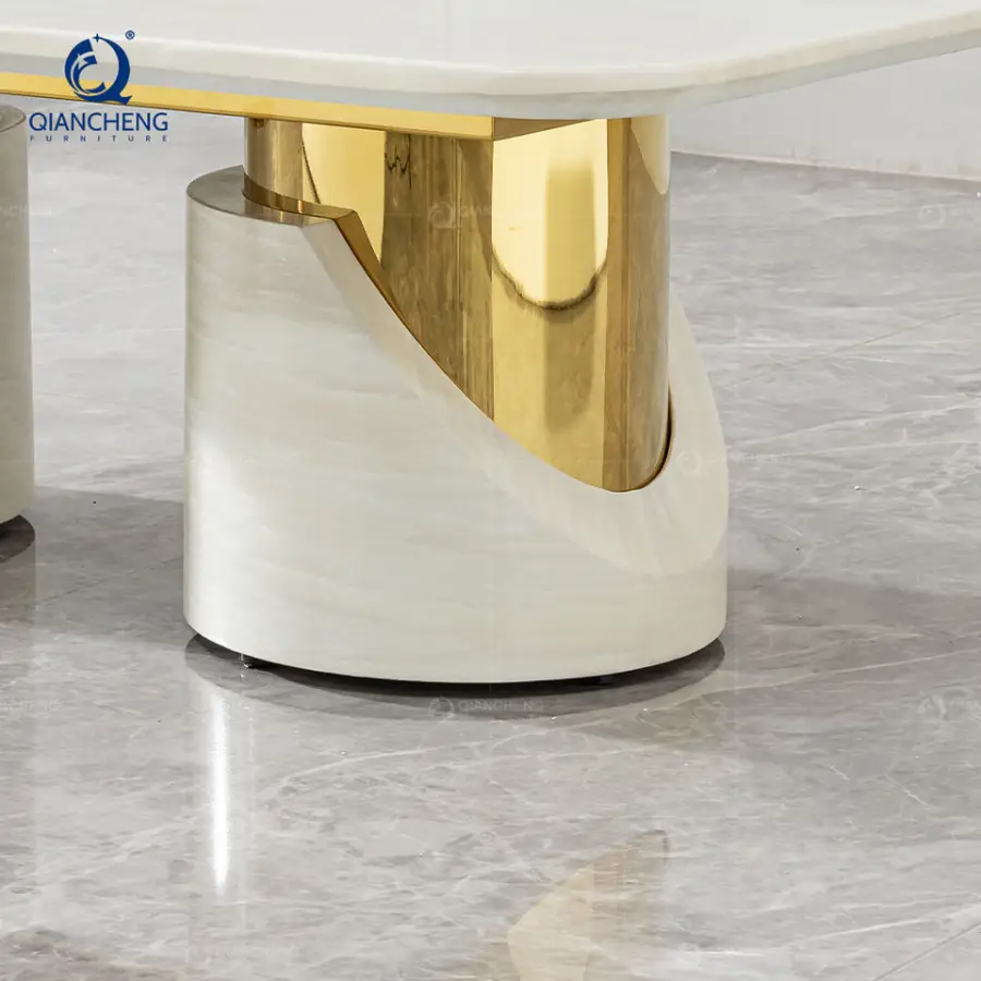 SS Furniture Modern Marble Coffee Table Gold Inlay Sculptural White Center Table Factory Wholesale Italian Minimalist Fu — view 4